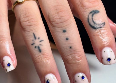 Elegant celestial nail art at Nails By LB, Alfreton, England, GB.