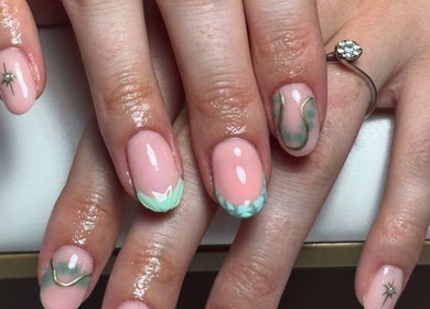 Elegant pink and mint nail art from Nails By LB in Alfreton, England, GB.