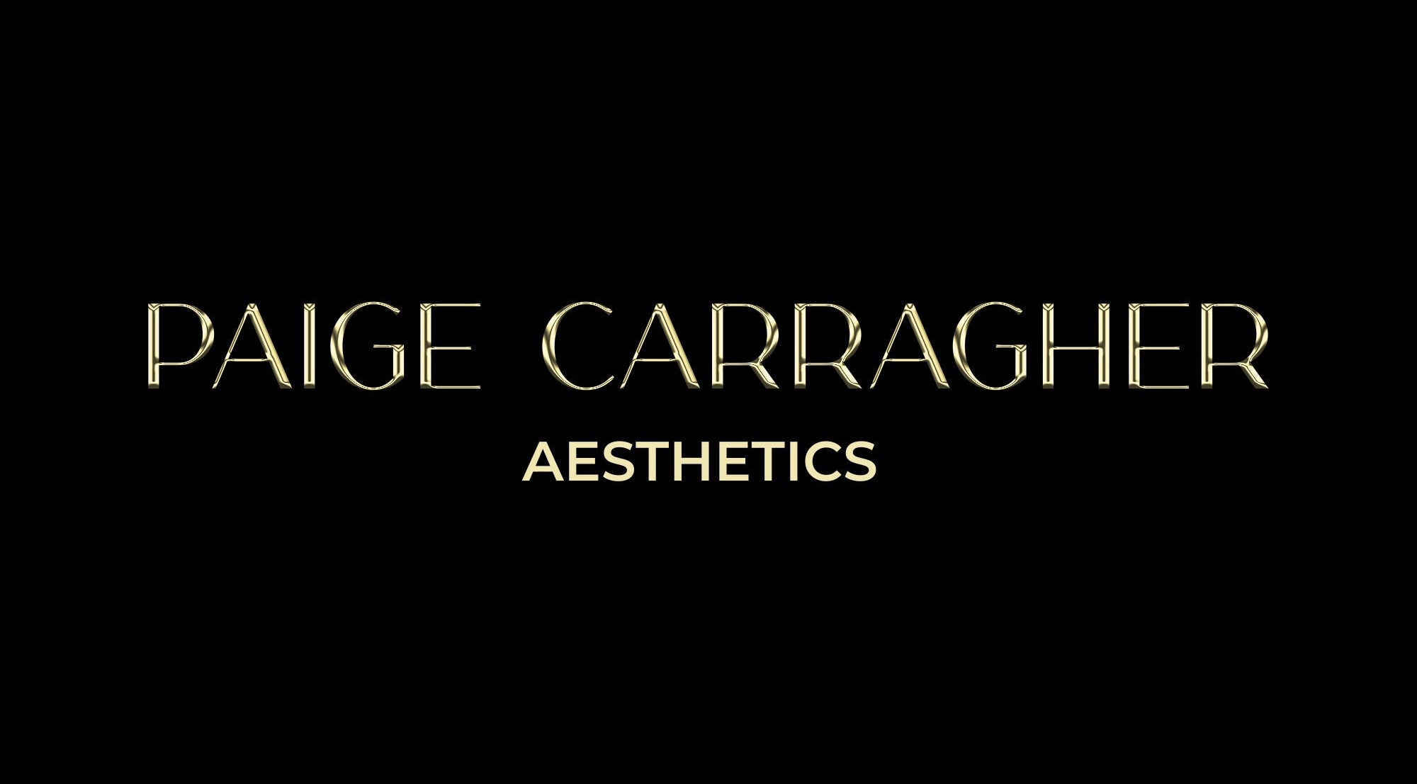 Elegant gold logo of Aesthetics By Paige, Newry, Northern Ireland, GB, on a sleek black background.
