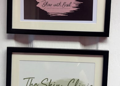 Decorative frames on display at The Skin Clinic By Nurse Tina, Tweedbank, Scotland, GB.