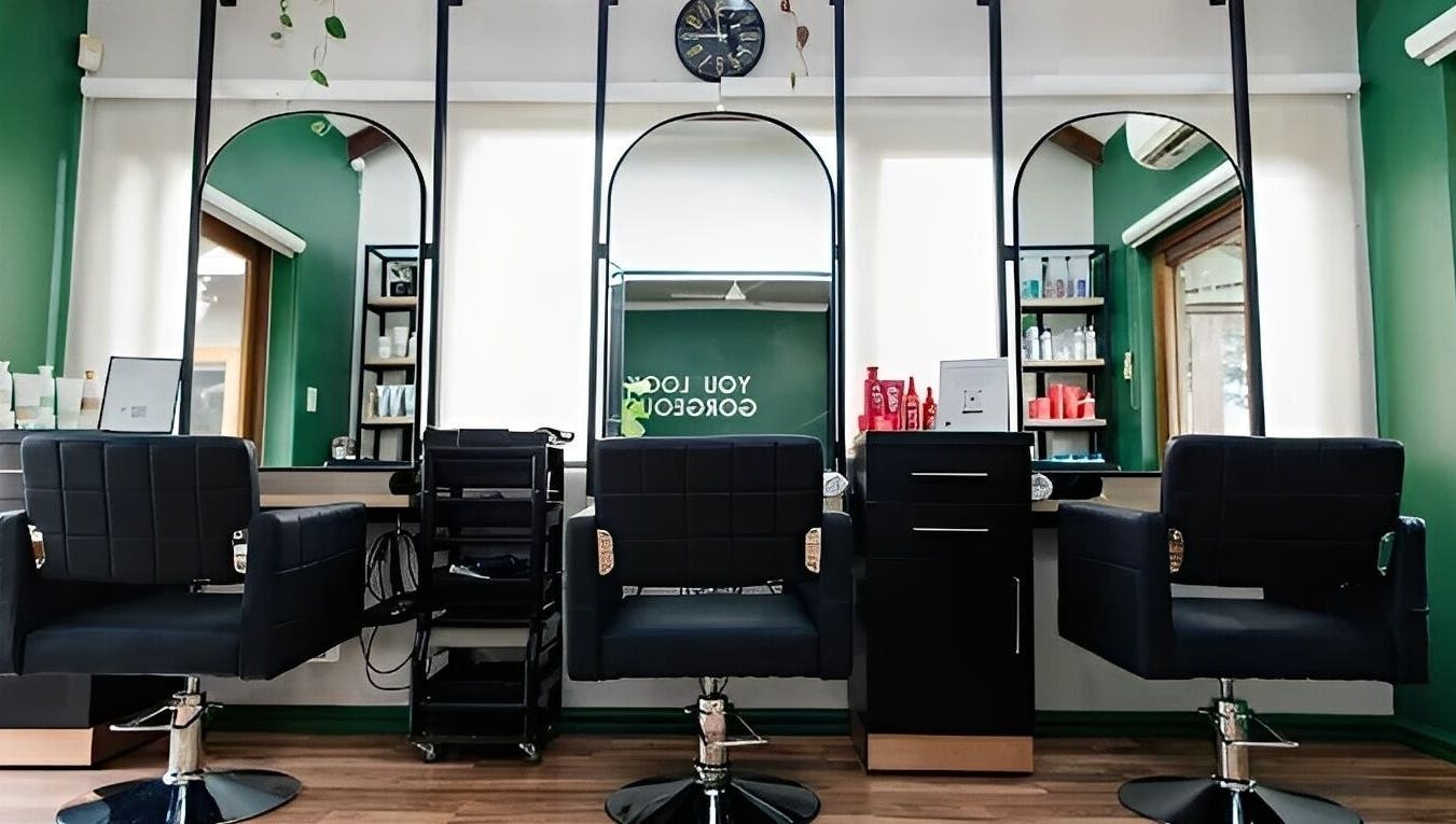 Modern salon chairs and mirrors at Hair By Caryn Timms, Pietermaritzburg, Kwazulu-natal, ZA.
