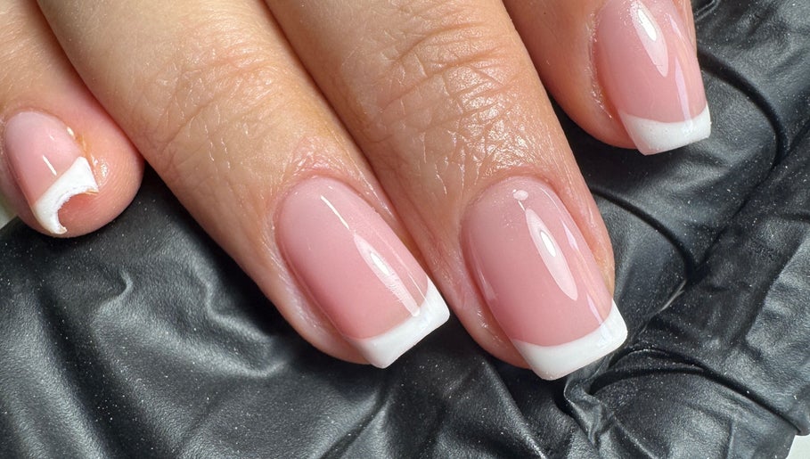 French manicure close-up at ByMollyJai Treatments & Training, Portsmouth, England, GB.