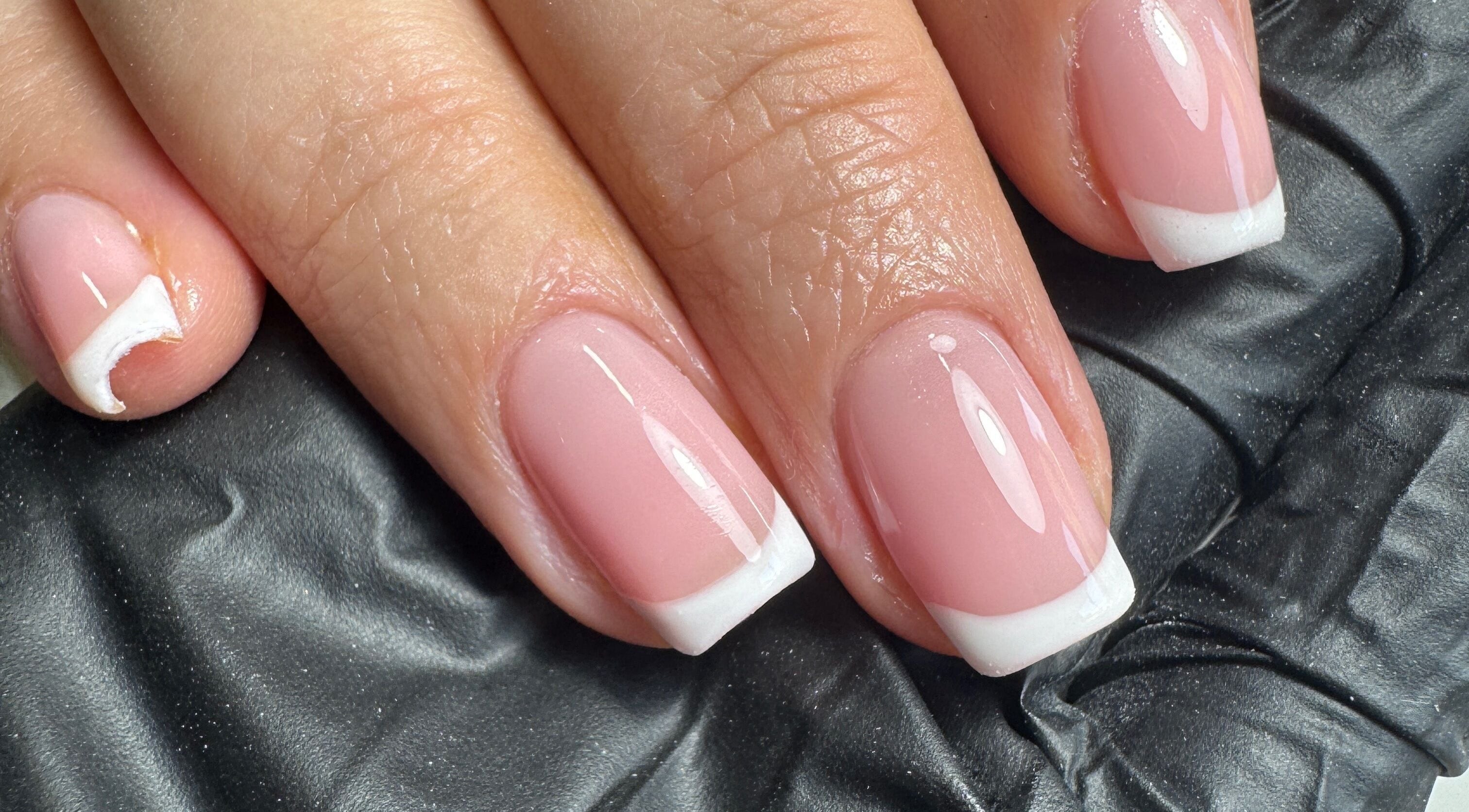 French manicure close-up at ByMollyJai Treatments & Training, Portsmouth, England, GB.