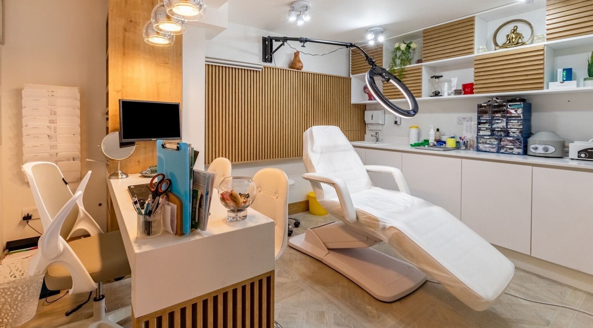 Modern treatment room at Maresia Spa & Massage, Enfield, England, GB with luxurious amenities.