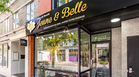 Exterior of JEUNE ET BELLE BEAUTY SALON in Montréal, Québec, CA with modern signage and inviting entrance.