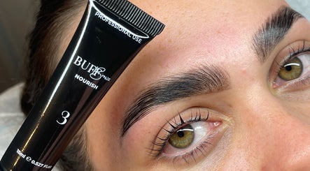 Close-up of styled eyebrows using Buff Browz at Lami Lounge UK in Spalding, England, GB.