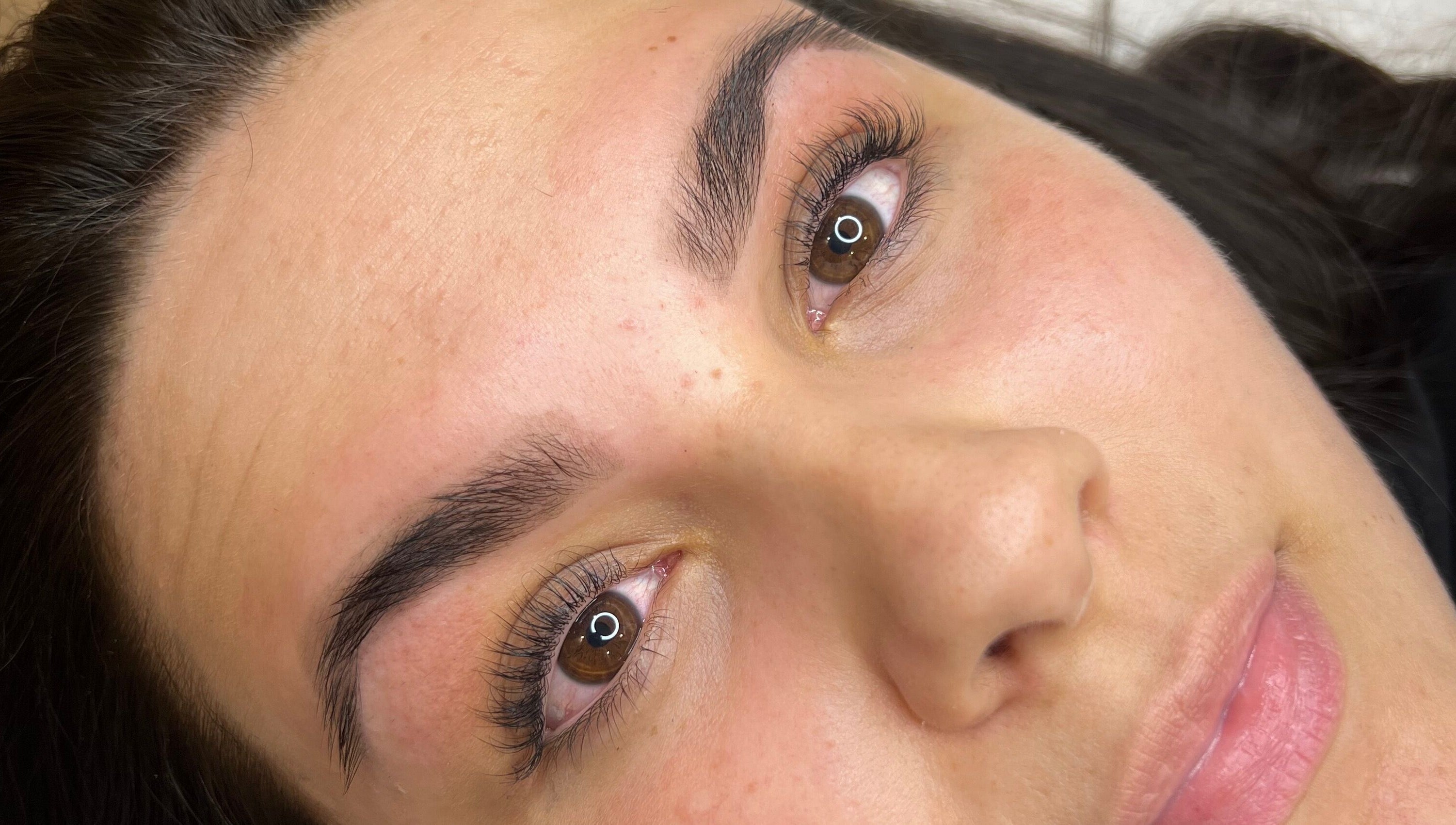 Close-up of styled brows and lashes at Brow & Beyond, Kilmarnock, Scotland, GB.