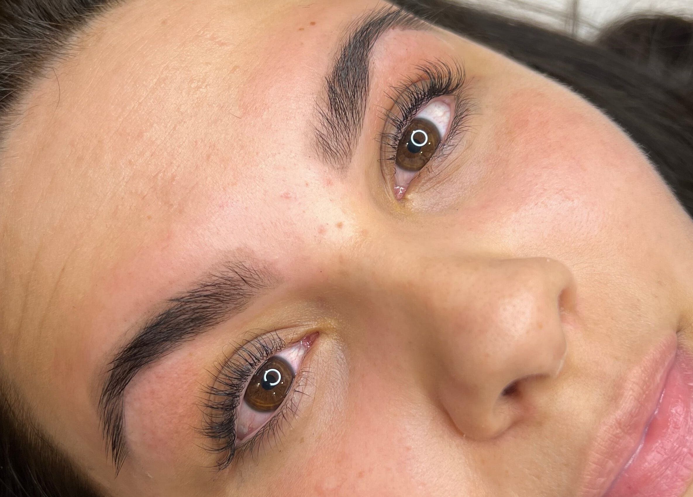 Close-up of styled brows and lashes at Brow & Beyond, Kilmarnock, Scotland, GB.