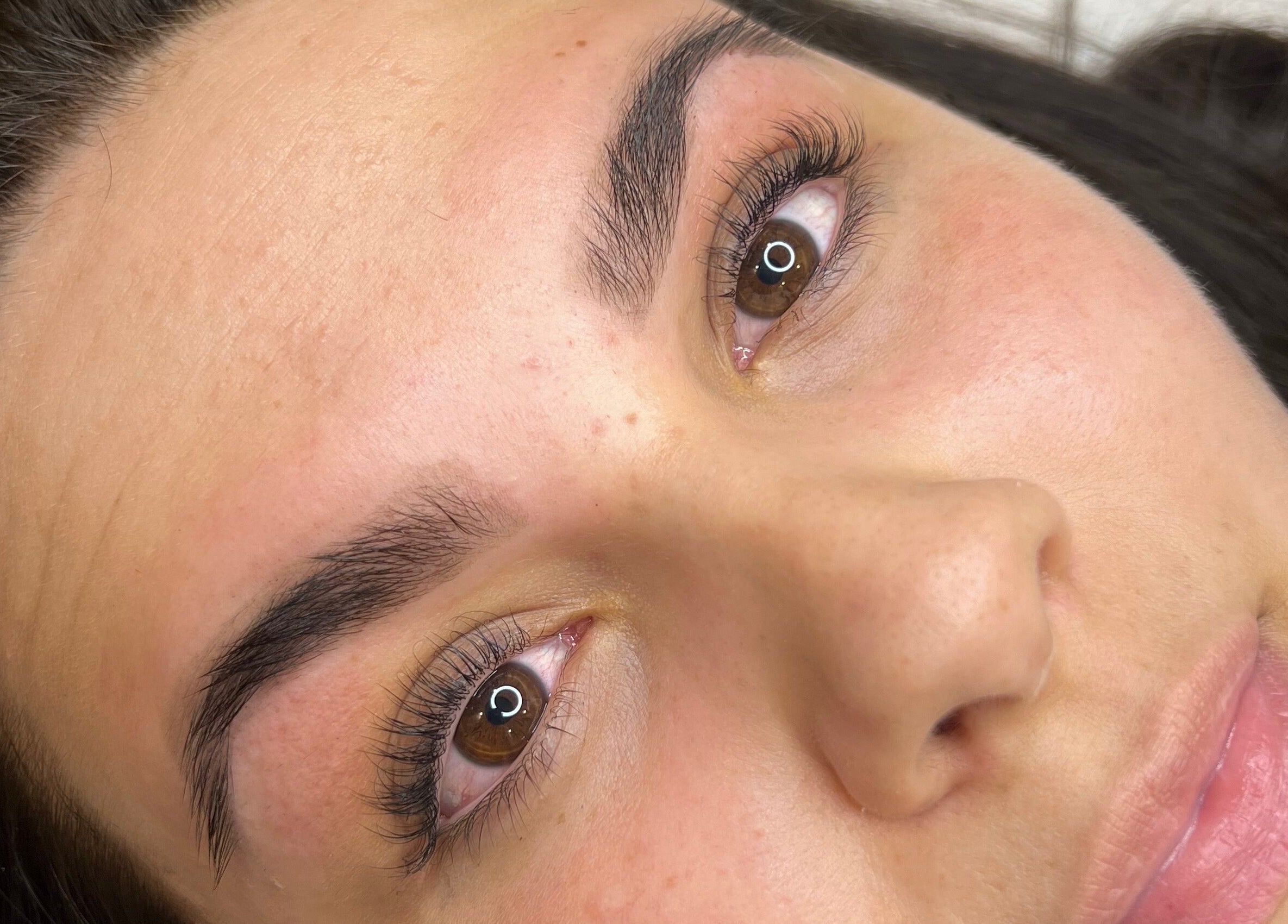 Close-up of styled brows and lashes at Brow & Beyond, Kilmarnock, Scotland, GB.