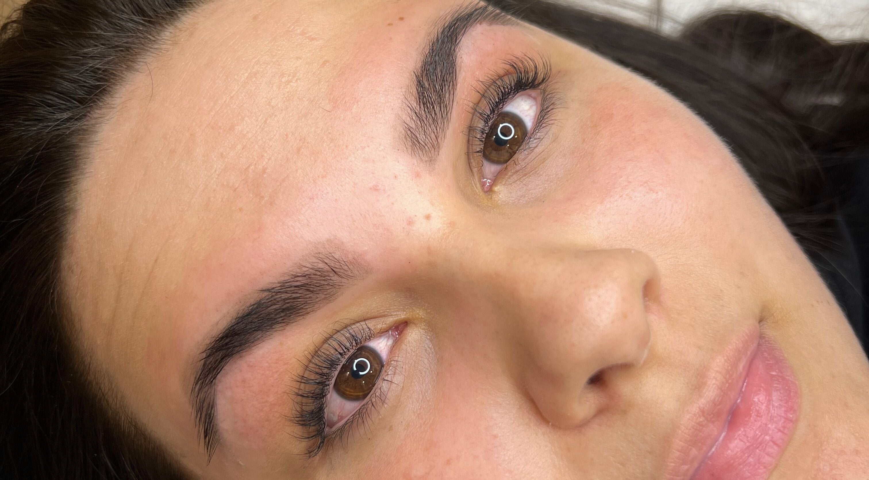 Close-up of styled brows and lashes at Brow & Beyond, Kilmarnock, Scotland, GB.