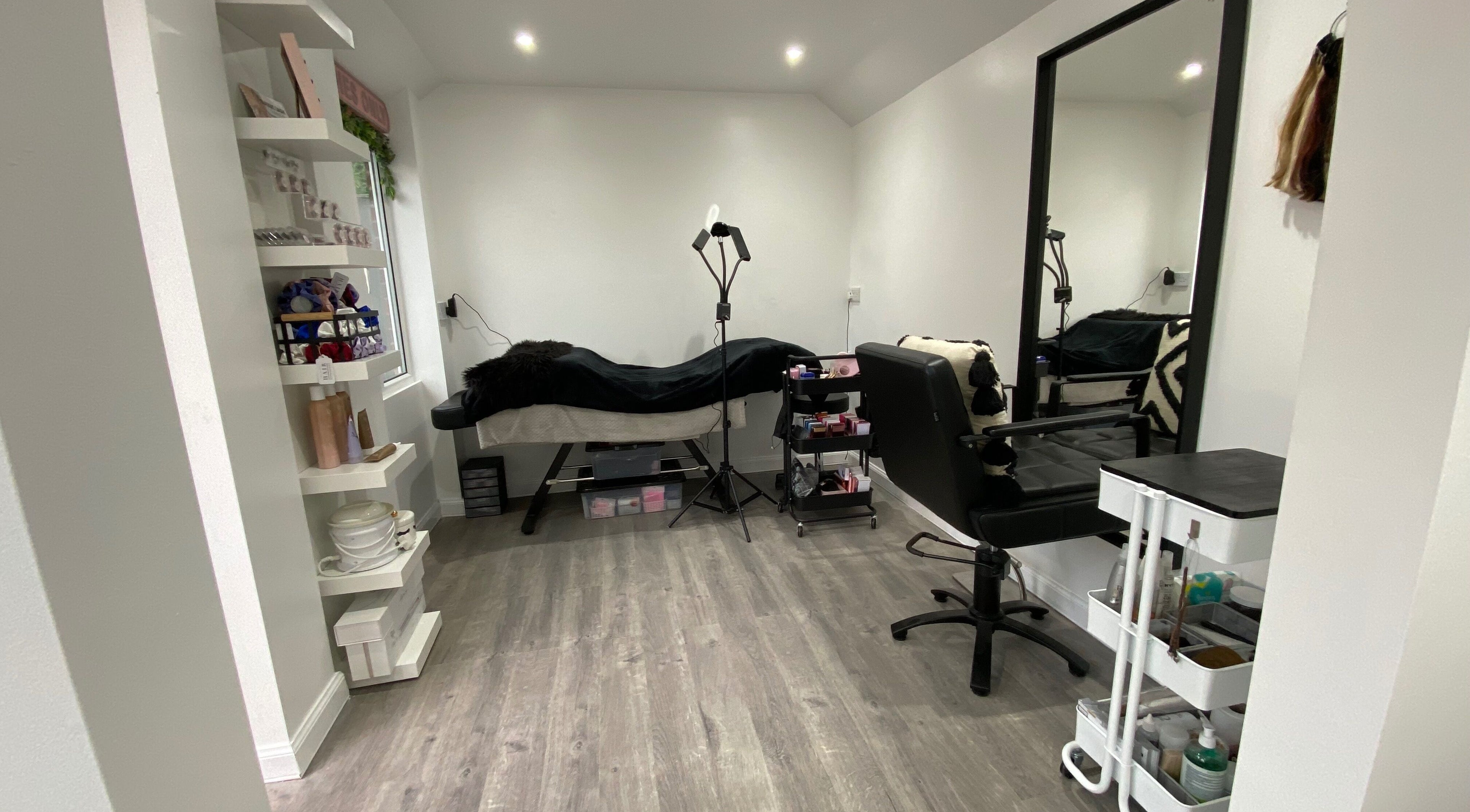 Professional treatment room at Megan James Beauty in Audenshaw, England, GB. Modern decor and beauty tools.