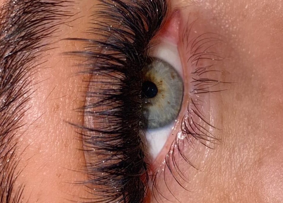 Close-up of eyelash extensions at Megan James Beauty, Audenshaw, England, GB, showcasing detailed lash work.