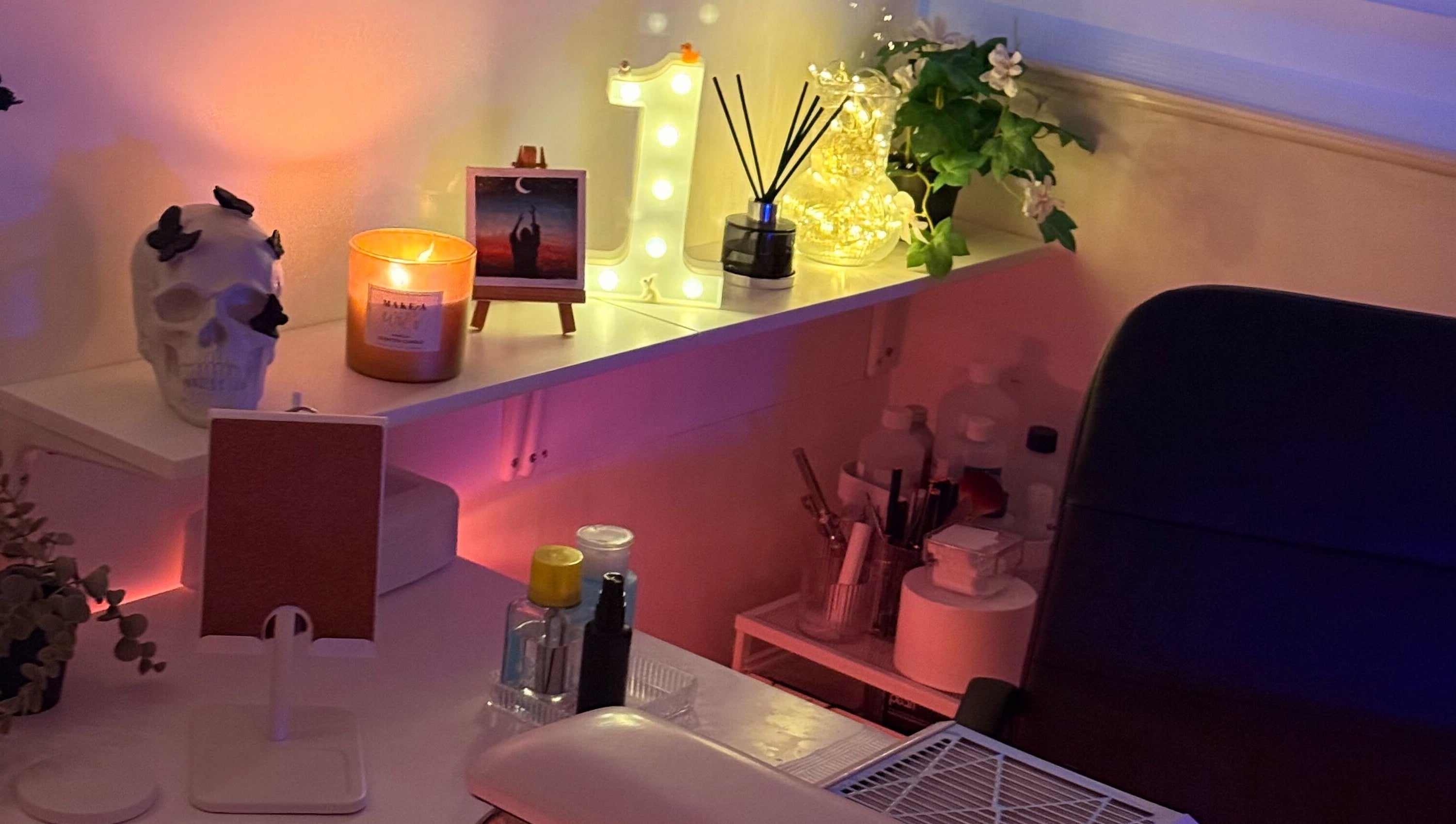 Eclipsia_Nails serene setup with decor and candles in Chadderton, England, GB.
