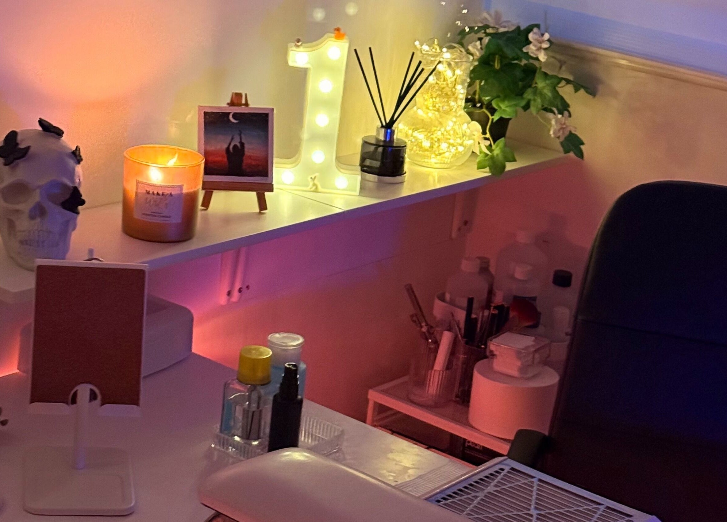 Eclipsia_Nails serene setup with decor and candles in Chadderton, England, GB.