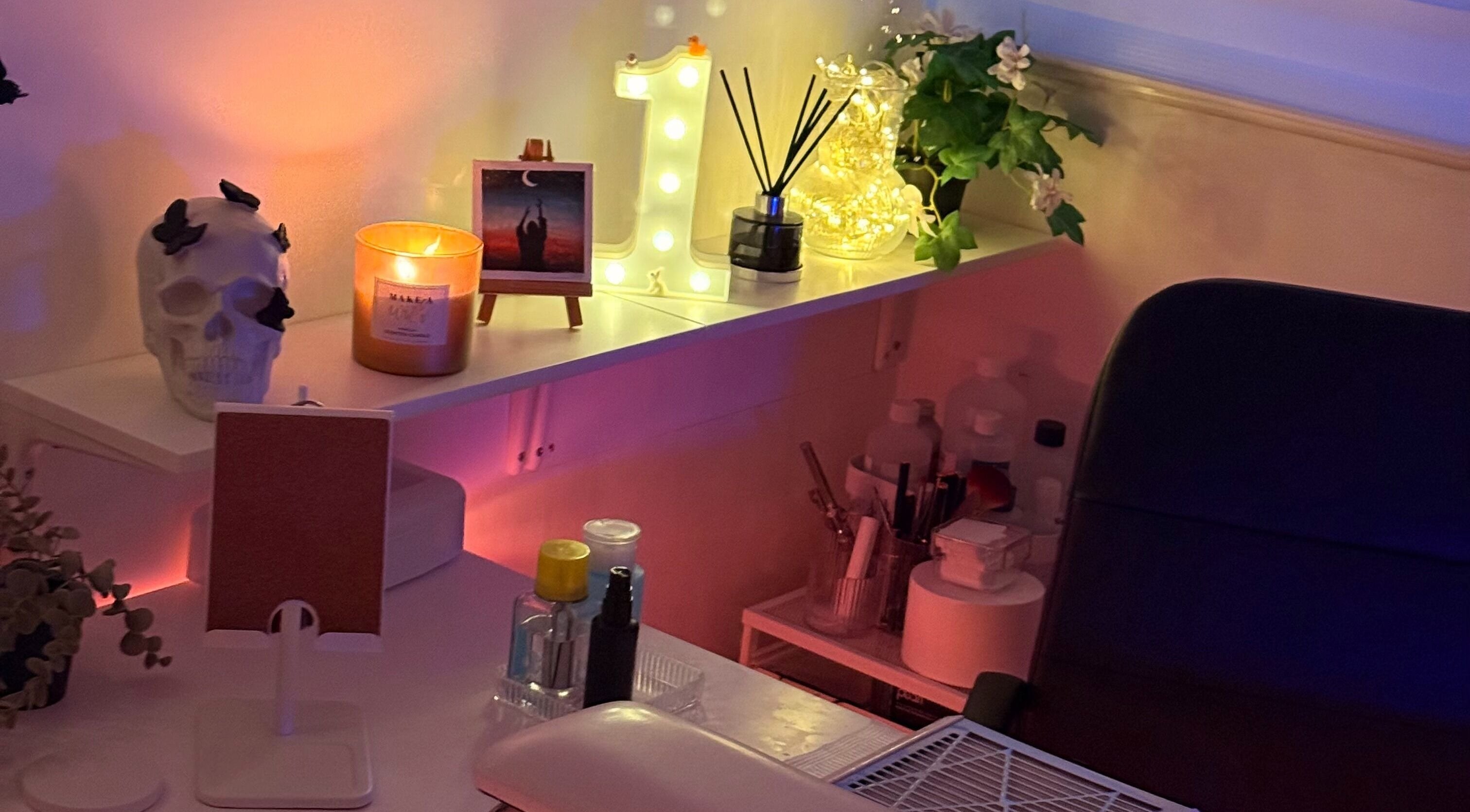 Eclipsia_Nails serene setup with decor and candles in Chadderton, England, GB.