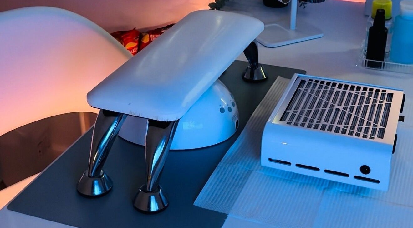 Modern manicure station setup at Eclipsia_Nails, Chadderton, England, GB with sleek equipment.