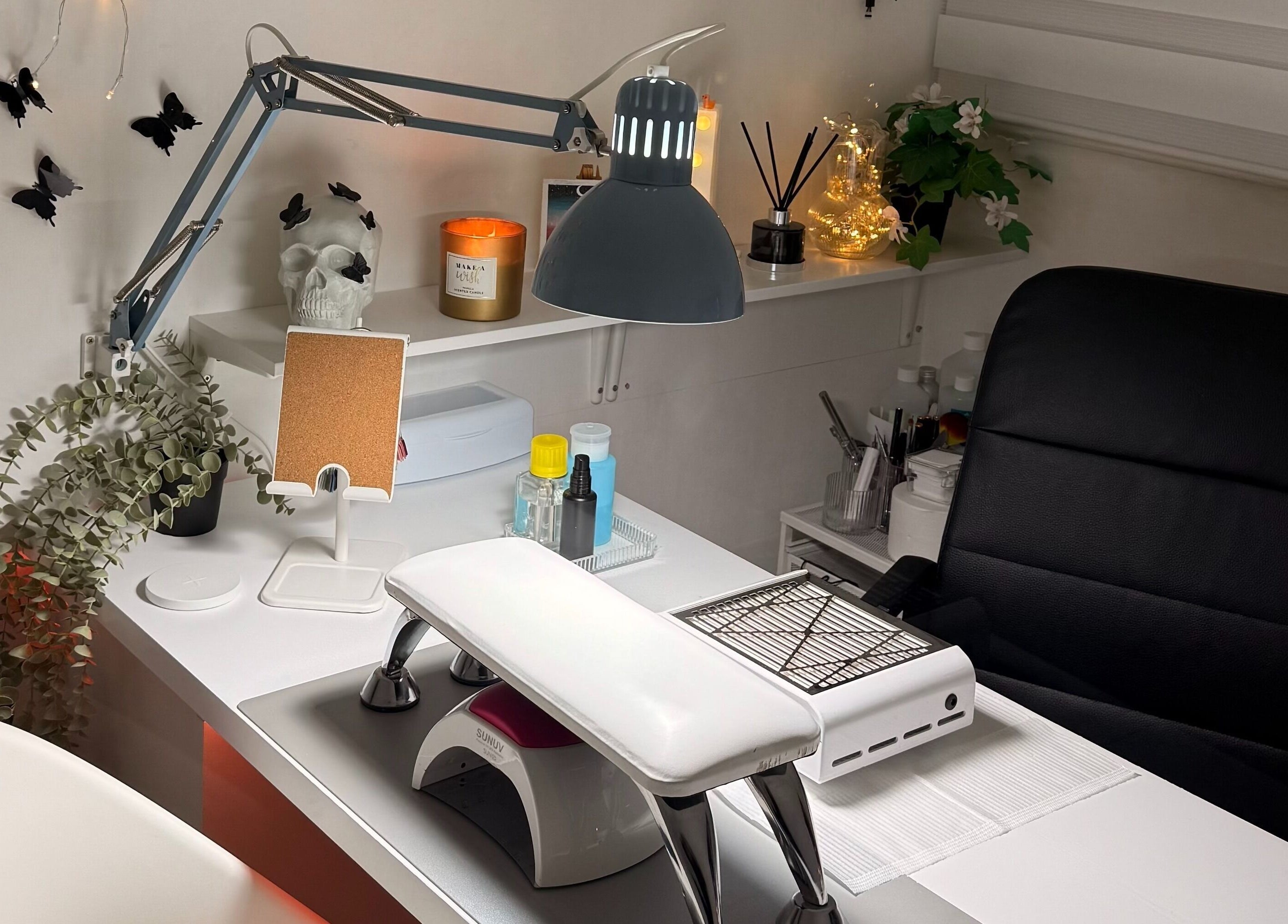 Modern nail station at Eclipsia_Nails in Chadderton, England, GB with elegant decor and tools.