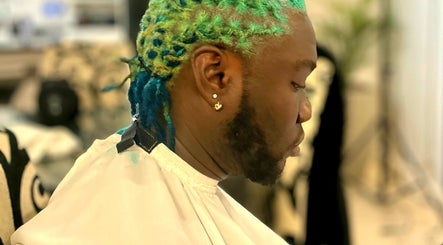 A stylish hairstyle in bright colors at Nana Rulz, Cape Town, Western Cape, ZA.