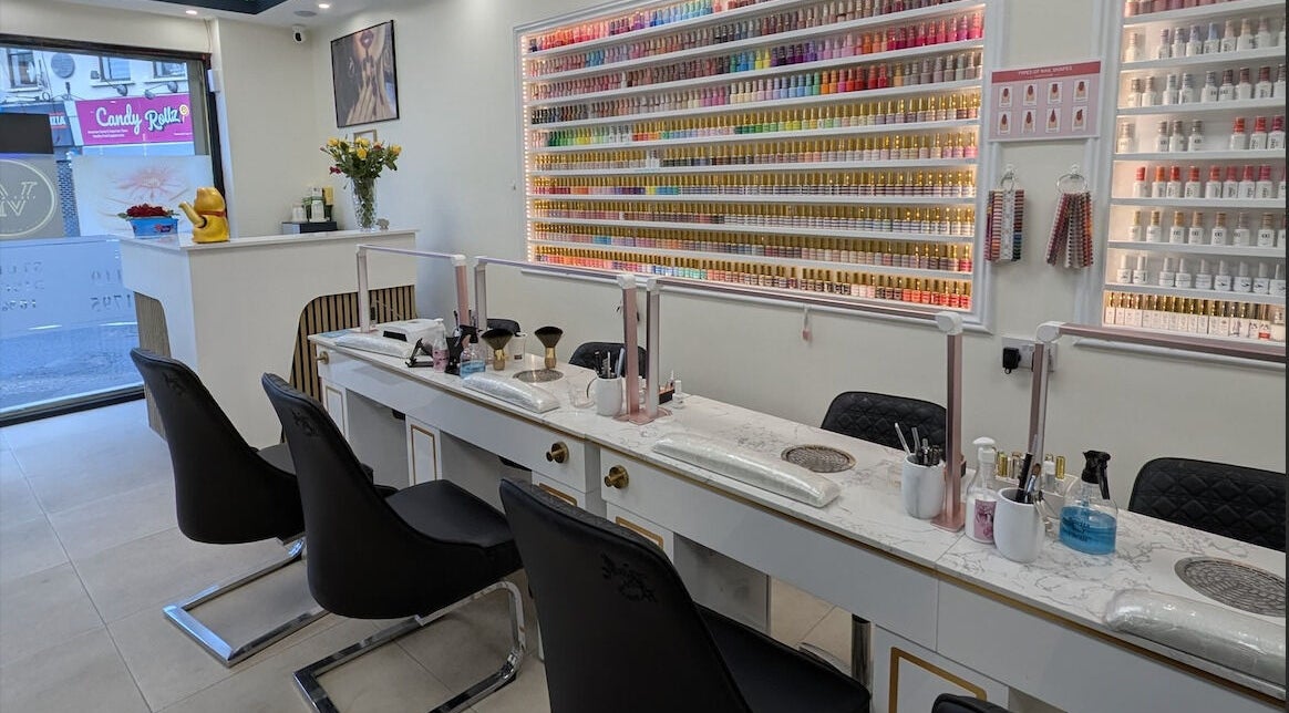 Vibrant nail polish display at Viet Nails and Beauty, Dublin, County Dublin, IE.