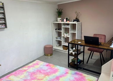 Chic and colorful nail salon interior at That Girl Tracy in Cape Town, Western Cape, ZA, featuring pastel decor.
