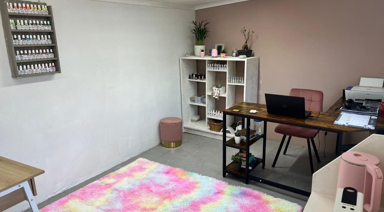 Chic and colorful nail salon interior at That Girl Tracy in Cape Town, Western Cape, ZA, featuring pastel decor.