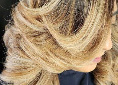 Elegant blonde waves styled at B Fierce Salon Barbados, Deanes, Saint James, BB.
