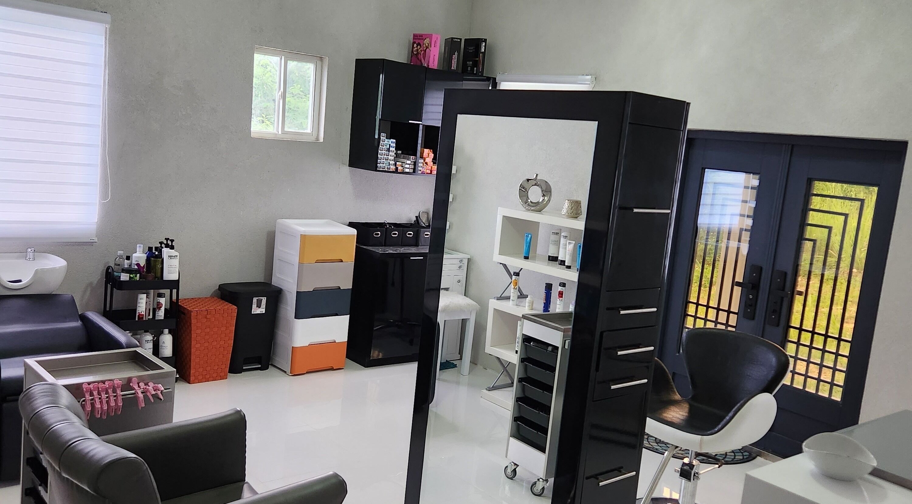 Chic salon interior with modern furnishings at B Fierce Salon Barbados, Deanes, Saint James, BB.