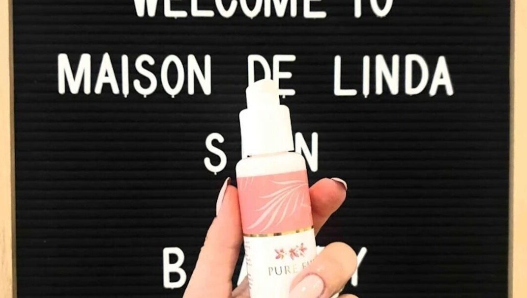 Welcome sign and skincare product at Maison de Linda Skin & Beauty - now home-based in Hawthorn, Victoria, AU.