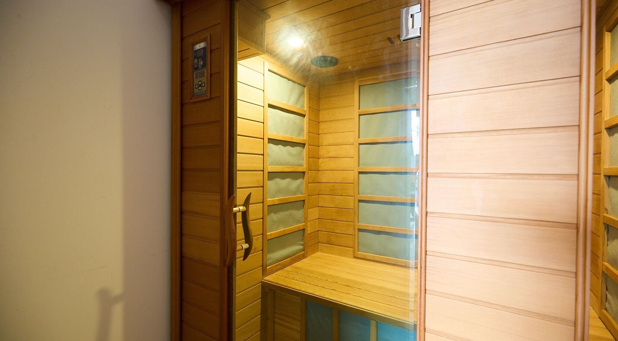 Tranquil sauna room at Elena Massage & Bodywork in Paddington, New South Wales, AU, offering relaxation and wellness.