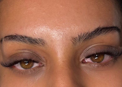 Close-up of expertly styled lashes at Lashed By Xio, London, England, GB.