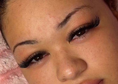 Close-up of elegant eyelash extensions at Lashed By Xio, London, England, GB.