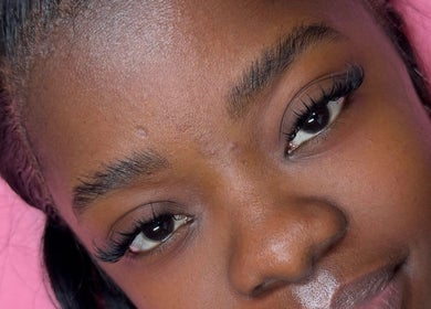 Close-up of eyelash extensions at Lashed By Xio, London, England, GB, showcasing expert lash styling.