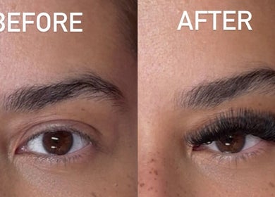 Before and after eyelash extensions at Lashed By Xio in London, England, GB. Stunning lash enhancement results.