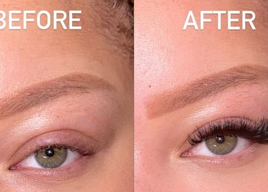 Before and after lash extension by Lashed By Xio in London, England, GB showcasing dramatic eye enhancement.