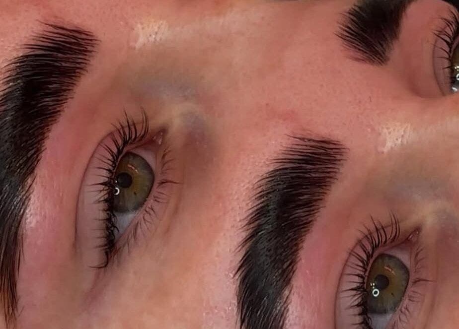 Close-up of styled lashes and brows at Secret Lash Lounge, Gateshead, England, GB. Enhancing beauty naturally.