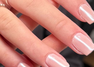 Elegant pale pink manicure by Libby Murphy in Liverpool, England, GB showcasing meticulous nail design.