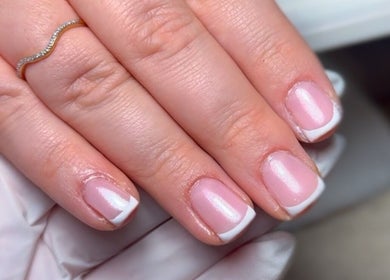 French manicure by Nailedbygeorgina, Queensbury, England, GB. Elegant pink nails with white tips.