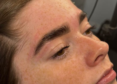 Close-up of expertly shaped brows at RT Beauty, Lisburn, Northern Ireland, GB.