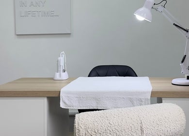 Clean treatment desk at Mika Beauty, Wilmslow, England, GB, ready for beauty and wellness services.