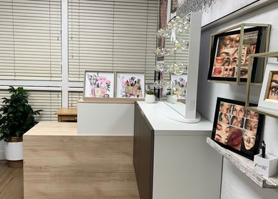 Bare Lacquer Scottsdale interior showcases stylish decor and makeup displays, Scottsdale, Arizona, US.