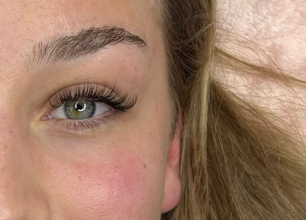 Close-up of eyelash extensions at The Lash Lounge, Irlam, England, GB emphasizing natural beauty.