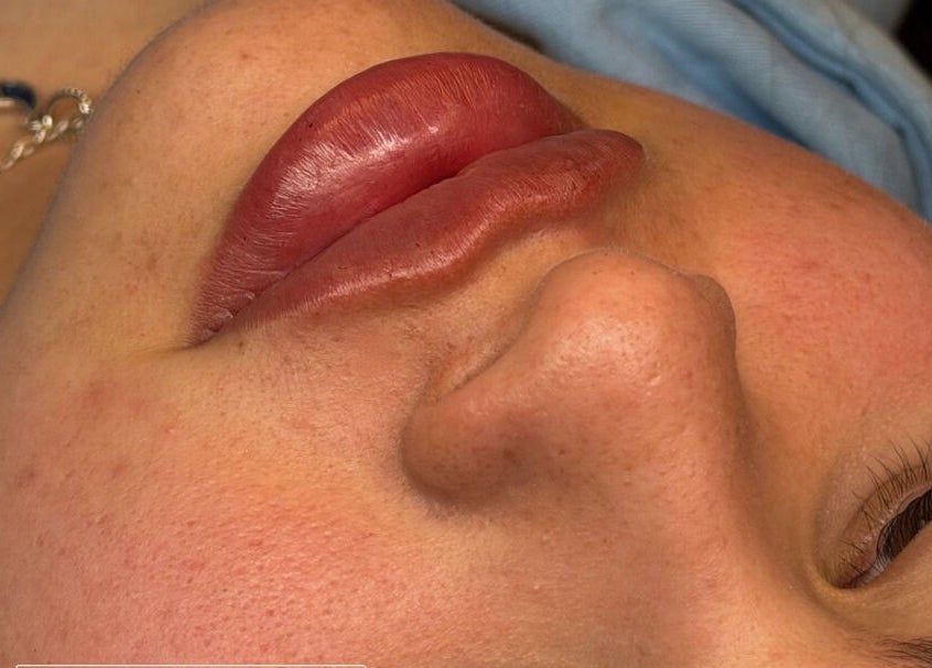 Close-up of beautifully enhanced lips at Lash & Glow By Jessica, Isleham, England, GB.