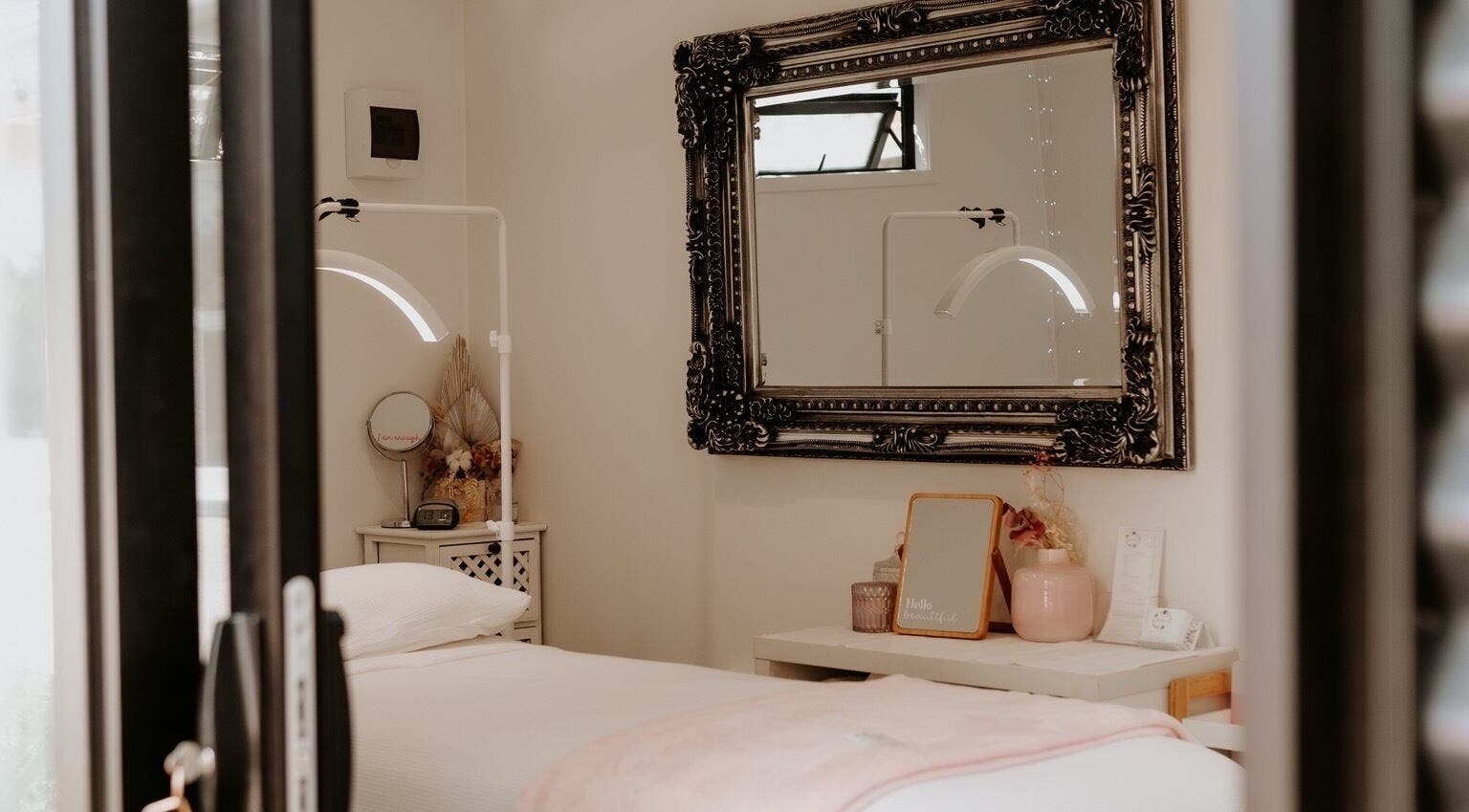 Relaxing treatment room at Fuchsia Beauty Therapy, Nelson, NZ. Elegant decor and soothing atmosphere.