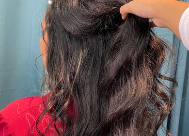 Close-up of styled hair at Jnal Gunthink & Jnal Salon in Bandar Penawar, Johor Darul Ta'zim, MY.