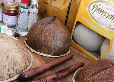 Traditional Thai massage tools and products at Hua Hin Moon Thai Massage in Sunderland, England, GB.