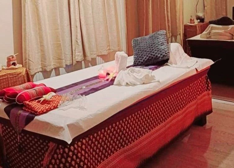 Relaxing massage table setup at Tharawadee Thai Massage and Spa, Swindon, England, GB.