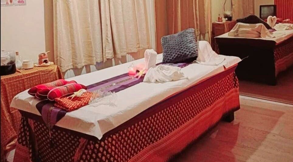 Relaxing massage table setup at Tharawadee Thai Massage and Spa, Swindon, England, GB.