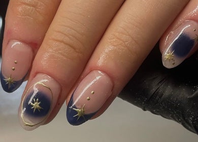 Elegant star-themed nail art at Belle By Grace, Newton-le-willows, England, GB.
