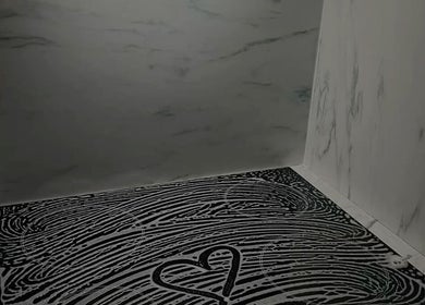 Soap heart and swirls on clean surface at Maid To Sparkle, Rochdale, England, GB.