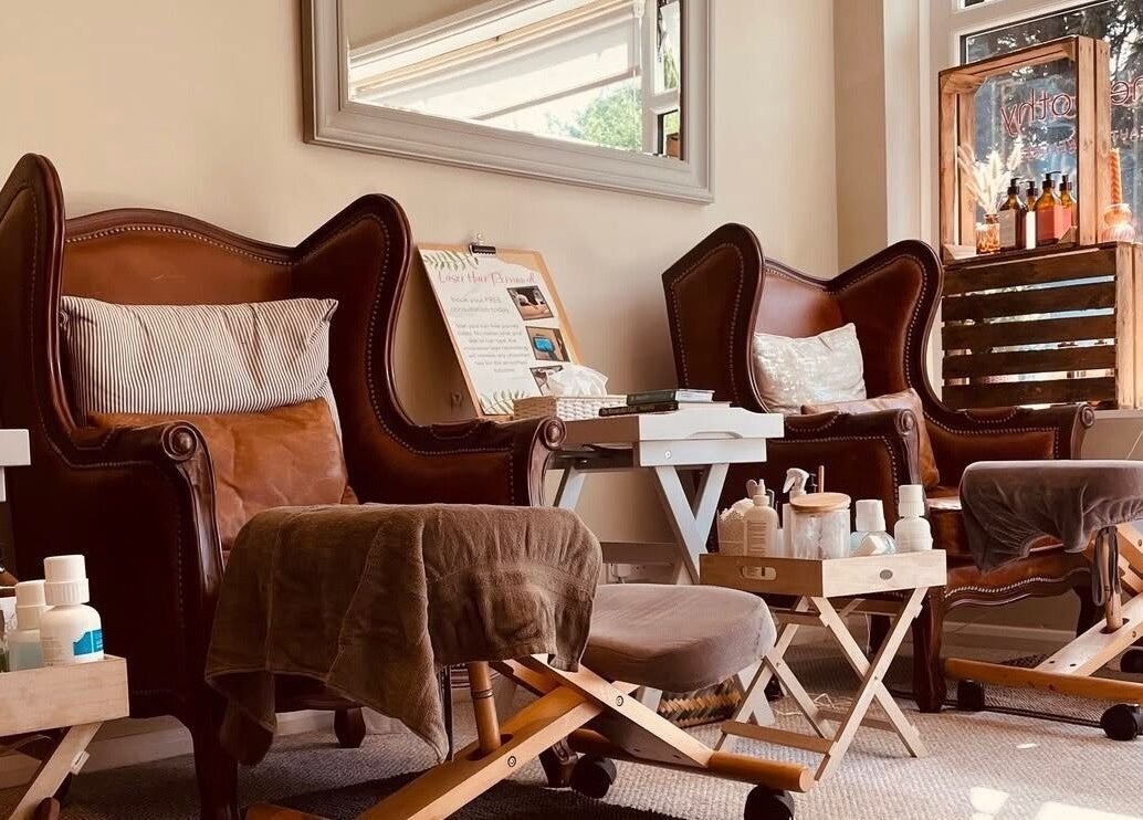 Cozy relaxation chairs at The Bothy, York, England, GB for beauty and wellness treatments.